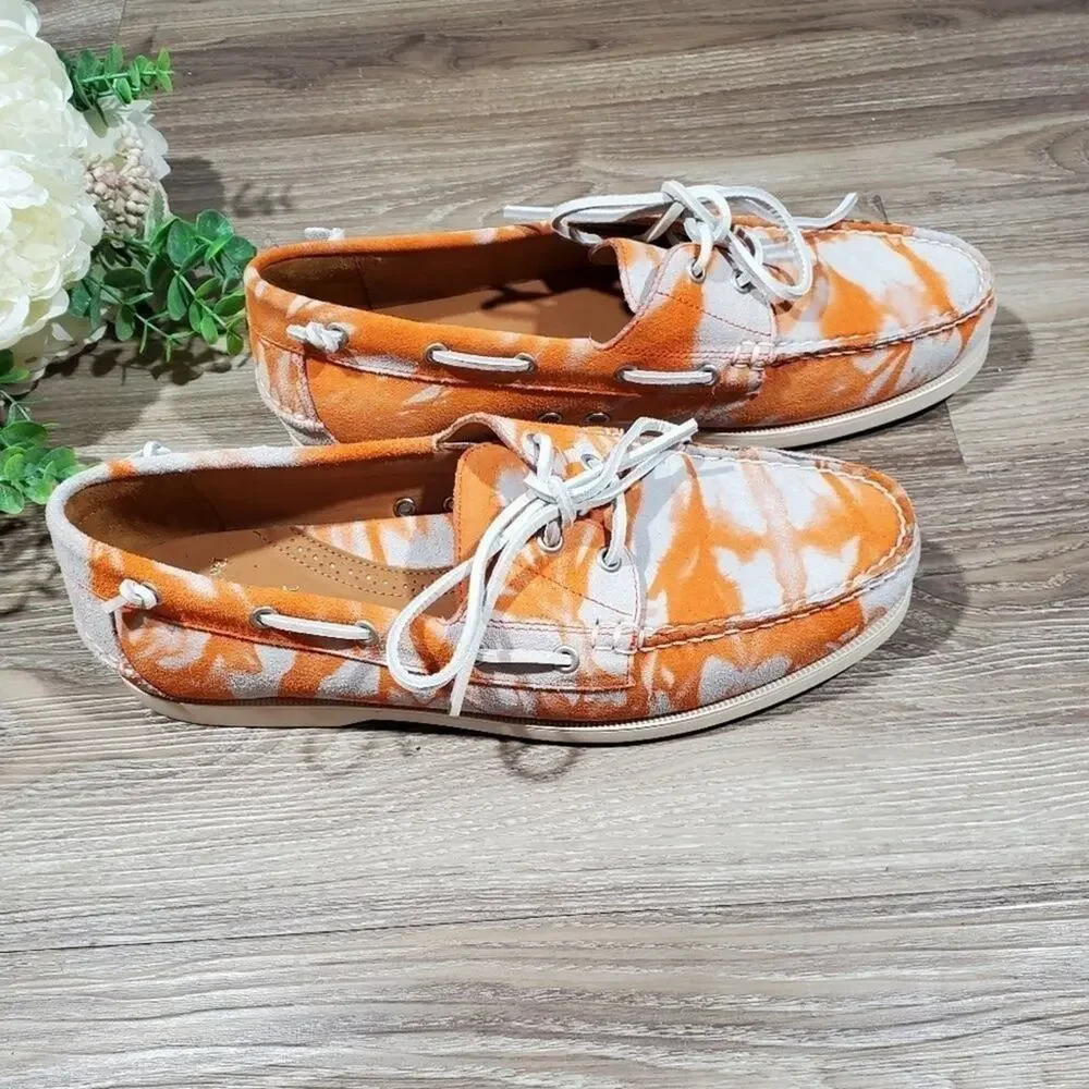 Ralph lauren orange tie dye suede leather men's loafers deck shoes size 11 new!!